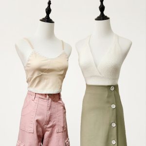 Cream Lace Cami and White Knitted Cami