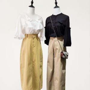 Yellow Midi Skirt and Khaki Suit Pant