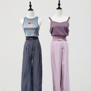 Blue Stripped Suit Long Pant with Purple Top