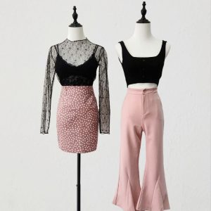 Black Transparent Lace Outerwear with Pink Pant