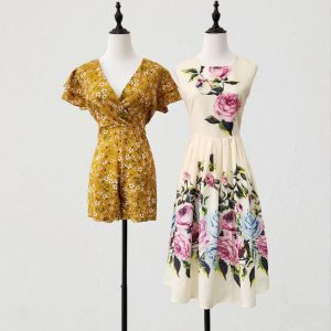 Yellow V Neck Floral Romper