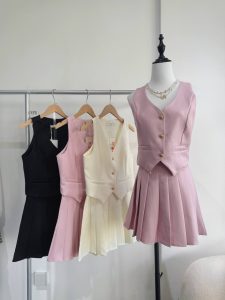 Pleated Button Two Piece Set