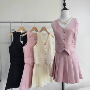 Pleated Button Two Piece Set