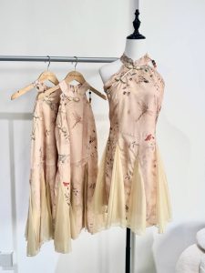 Neo Chinese Style Bamboo Ink Painting Halter Cheongsam